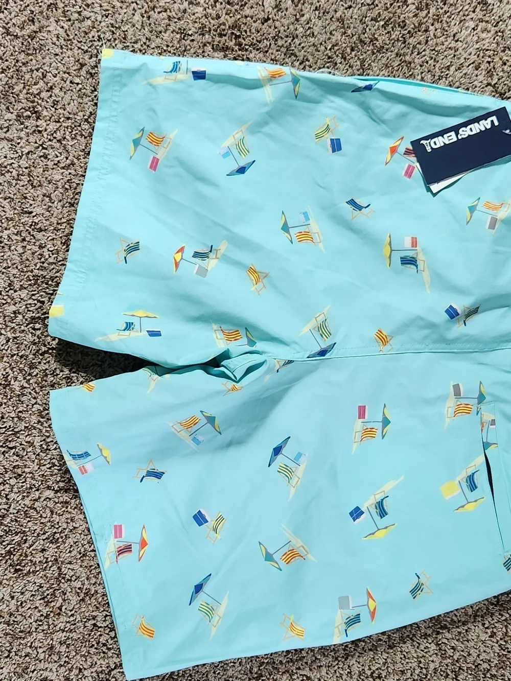 Mens Lands' End Seafiam Beach Chair Print Swim Trunks